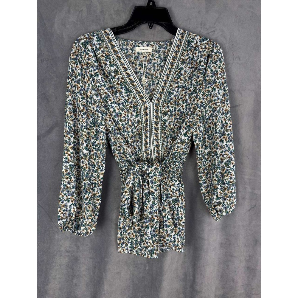 Max Studio Blouse Floral Smocked Waist V-Neck Medium Good Boho Long Sleeve Top